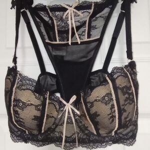 DKNY Black and Cream Lace Bra Set